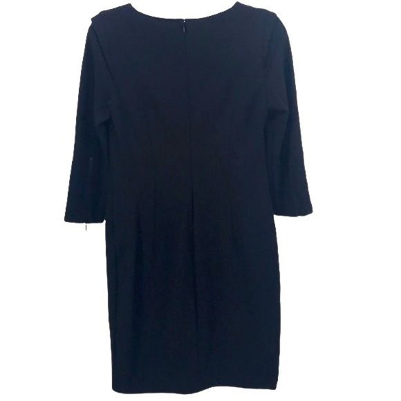 Kenar Black V-Neck Sheath Dress Zip Details 3/4 Sleeve size 4 Stretch Date Night - Picture 7 of 9